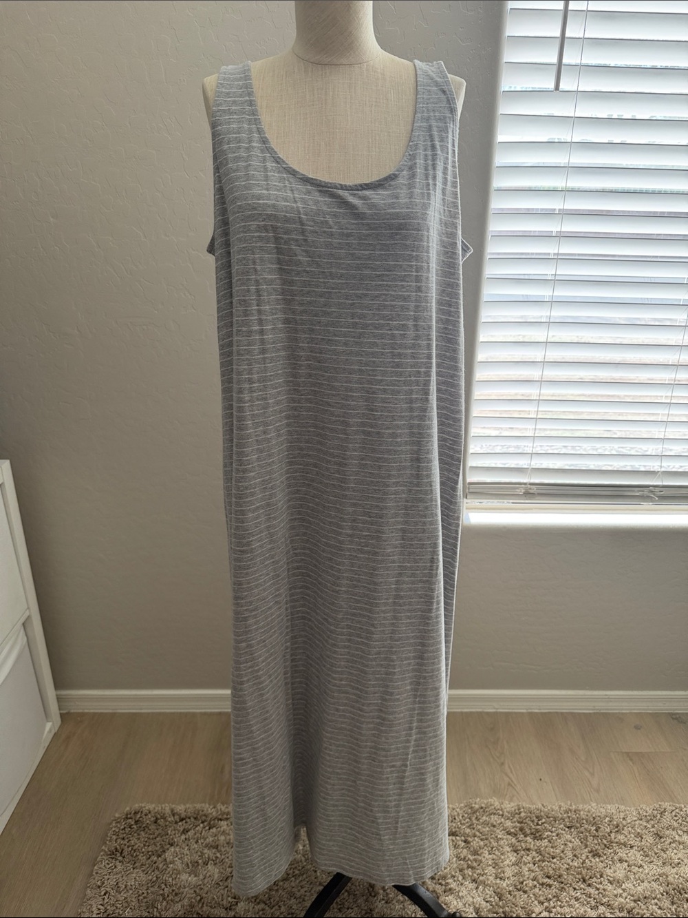 Eileen Fisher Organic Cotton Interlock Gray and White Stripe Tank Sleep Dress L - Picture 11 of 11